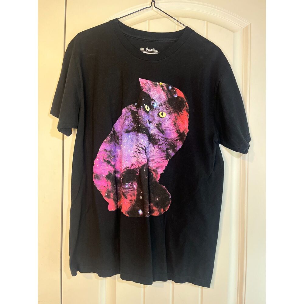 Threadless Celestial Cat Graphic Men's Medium Black Galaxy Cat First Edition